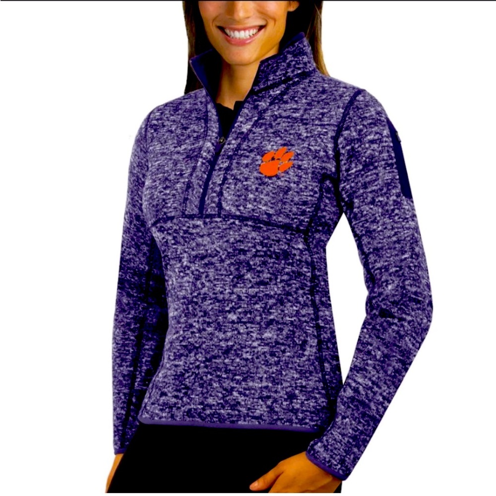 ANTIGUA CLEMSON TIGERS WOMENS PURPLE 1/4 ZIP PULLOVER